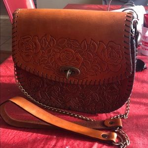 Learher hand tooled crossbody bag
